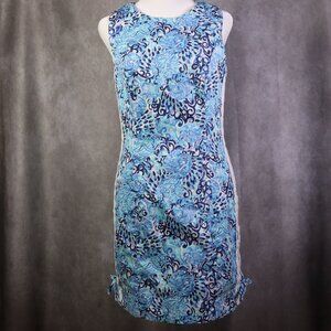 Lilly Pulitzer Mila Shift Dress Womens 4 Blue Light Aqua Spritz Bow Seahorse AOP
